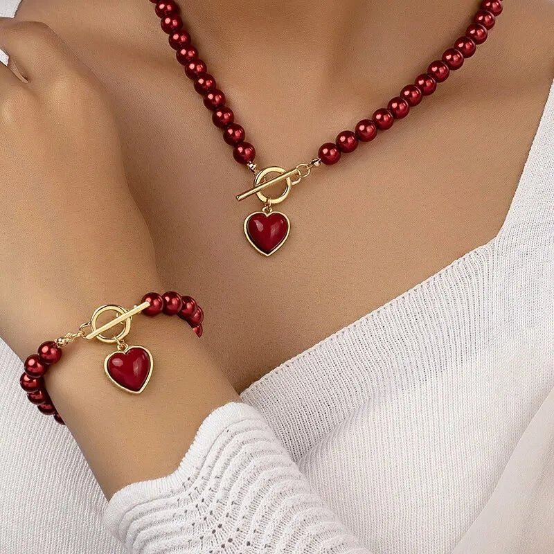 2 Pcs Pearl Necklace Bracelet Jewelry Set - Bama style