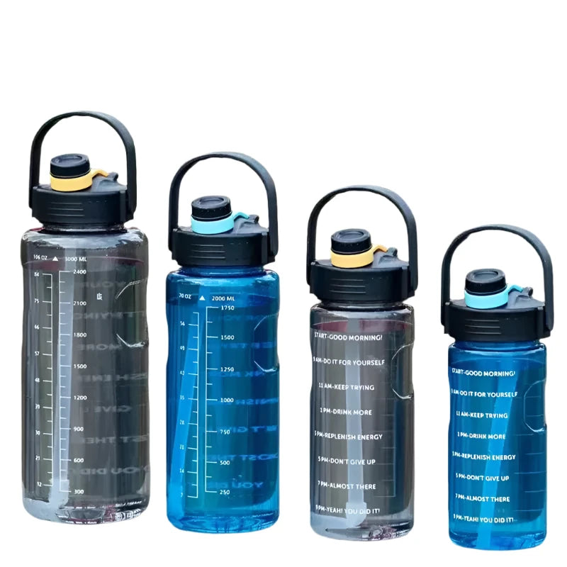 Sports Water Bottle Large Capacity 1.5L/2L/3L With Straw And Time Marker - Bama style