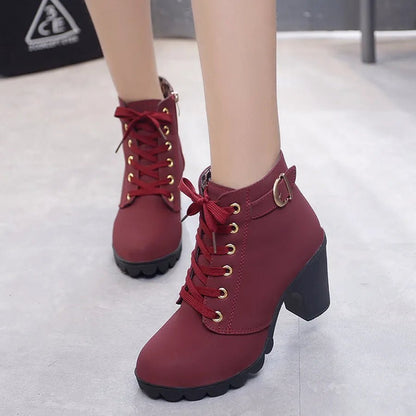 Spring Winter Shoes Women Boots High Quality Lace - up European Ladies - Bama style