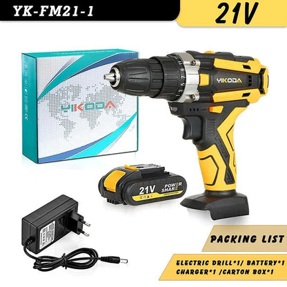 YIKODA 12/16.8/21V Cordless Drill Rechargeable Electric Screwdriver Lithium Battery Multi - function 2 Speed Power - Bama style