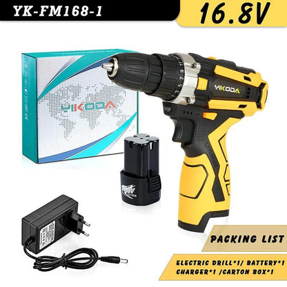 YIKODA 12/16.8/21V Cordless Drill Rechargeable Electric Screwdriver Lithium Battery Multi - function 2 Speed Power - Bama style