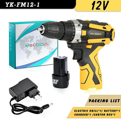 YIKODA 12/16.8/21V Cordless Drill Rechargeable Electric Screwdriver Lithium Battery Multi - function 2 Speed Power - Bama style